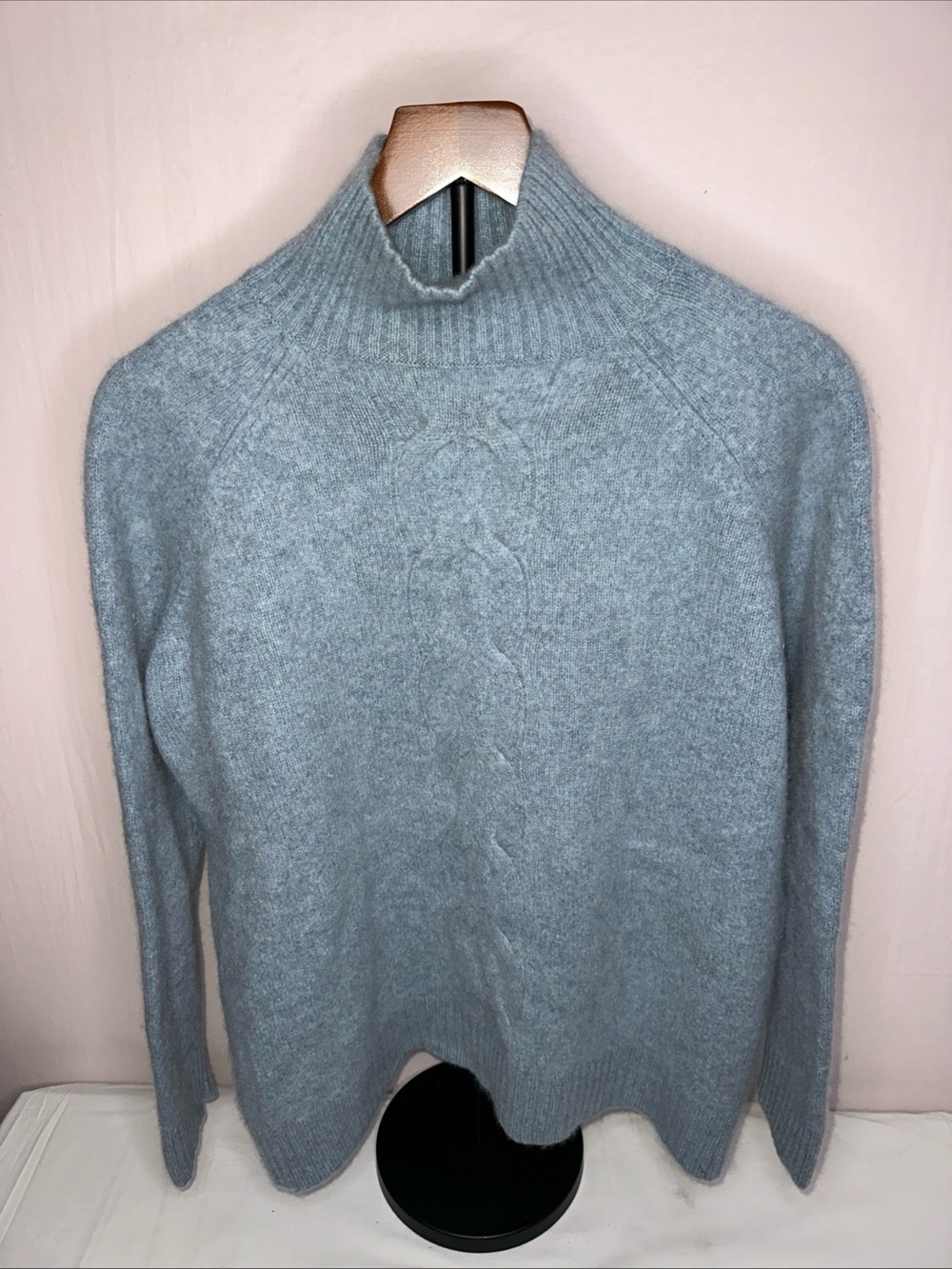 Garnet Hill Light Gray Cowl Neck Cable Sweater